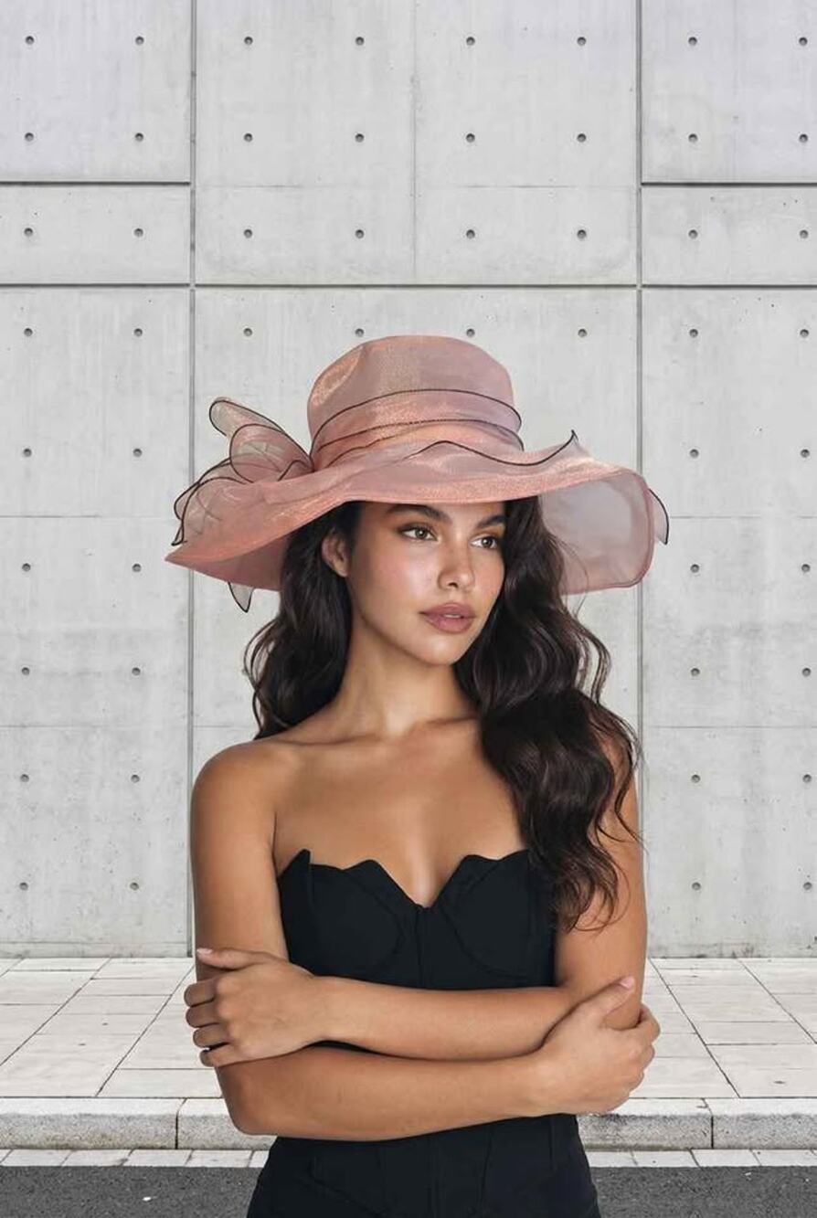 Pink Organza Wide Brim Kentucky Derby Sun Hat